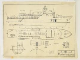 Hadihajó tervrajzok: F-16 korvett és csatahajó, Modellezés folyóirat tervrajzmellékletéből kézzel kopírozva, 46x60,5 cm és 48x66 cm