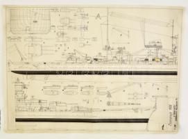 Hadihajó tervrajzok: F-16 korvett és csatahajó, Modellezés folyóirat tervrajzmellékletéből kézzel ko...