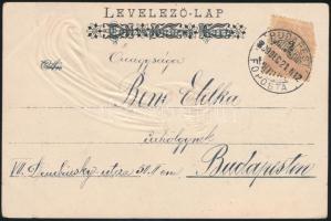 1899 Boldog Karácsonyt! / Christmas greeting art postcard with angel. Emb. litho silk card