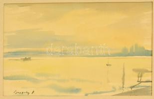 Olvashatatlan jelzéssel: Hajnal a Balatonon. Akvarell, papír, jelzett, 21×33 cm