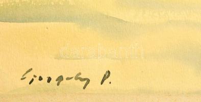 Olvashatatlan jelzéssel: Hajnal a Balatonon. Akvarell, papír, jelzett, 21×33 cm