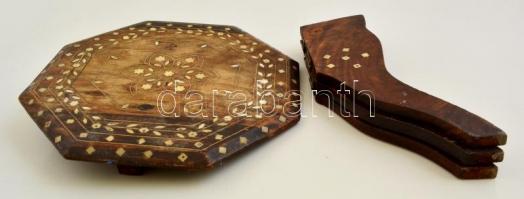 Kagylóhéj berakásos összecsukható fa asztalka, d: 31 cm, m: 30,5 m