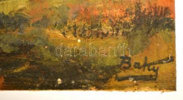 Baky Albert (1868-1944): Róka a havas tájban, olaj, karton, kis repedéssel, jelzett, 32×23 cm