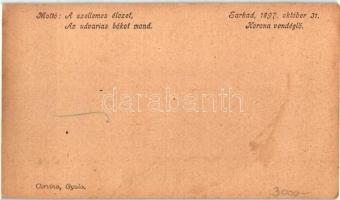 1897 (Vorläufer!) Sarkad, Korona vendéglő lapja. Világpostai levelezőlap 5. Kr. Ga. Corvina Gyula kiadása