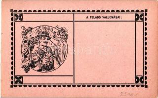 Nemzetközi Világposta Levelezőlap úrleánynak. A Feladó vallomásai a hátoldalon / International World...