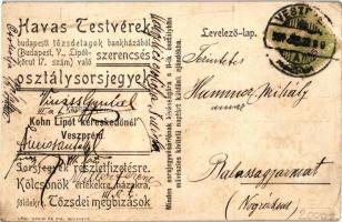 Havas Testvérek budapesti tőzsdetagok bank és váltó üzletének reklámlapja. Osztálysorsjegy reklám, P...