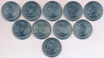 Amerikai Egyesült Államok 1999-2004. 25c Cu-Ni "50 állam" (10xklf) T:2 USA 1999-2004. 25 C...