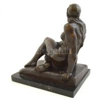 Lányi Dezső (1879-1951): Ülő női akt könyvvel 1929. Bronz, jelzett, márvány talapzattal a márványon ...