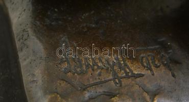 Lányi Dezső (1879-1951): Ülő női akt könyvvel 1929. Bronz, jelzett, márvány talapzattal a márványon ...