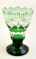 Ólomkristály váza, több rétegű, csiszolt, metszett, hibátlan, m:21,5 cm