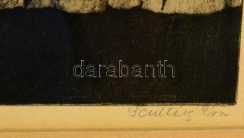 Scultéty Éva (1917-2001): Csendélet. Rézkarc, papír, jelzett, üvegezett fa keretben, 40×29 cm