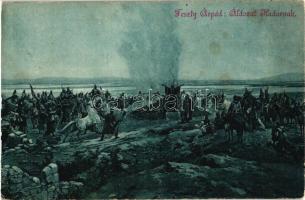 Áldozat Hadúrnak. Divald Károly kiadása / Sacrifice to Hadur. Hungarian history art postcard. s: Feszty Árpád (EK)