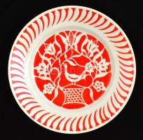 Hollóházi dísztál, matricás, jelzett, kis kopásokkal, d: 24 cm + Hollóházi népviseletes leány, kézze...