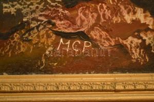 Molnár C. Pál (1894-1981): Árkádia jelenet. Olaj, farost, jelzett, díszes keretben, 70×90 cm