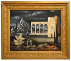 Molnár C. Pál (1894-1981): Árkádia jelenet. Olaj, farost, jelzett, díszes keretben, 70×90 cm