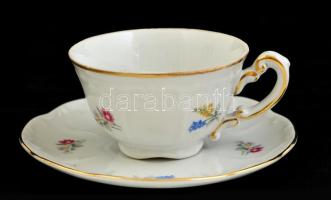 Zsolnay virágmintás kávés készlet: 6 db csésze+alj, d: 7,5 ill. 12 cm + cukortartó, m: 10 cm, kiöntő...