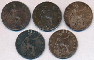 Nagy-Britannia 1897-1901. 1p Br "Viktória" (2x) + 1910. 1p Br "VII. Eduárd" + 19...