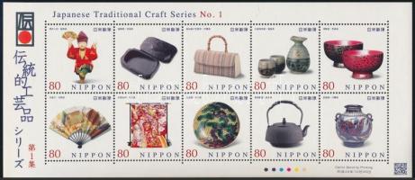 Japán kézműves tárgyak kisív, Japanese craft items minisheet