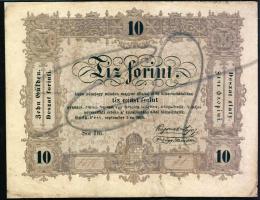 1848. 10Ft "Kossuth bankó". 10Ft előlapon kézzel érvénytelenítve, hátlapi román nyelvű szöveg vastagon nyomtatva, "ani" szó erősen elmázolva!T:restaurált