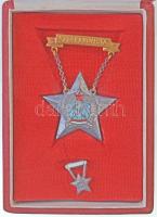 1951. Sztahanovista zománcozott fém kitüntetés dísztokban, miniatűrrel T:2