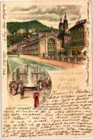 1899 Karlovy Vary, Karlsbad; Sprudelcolonnade, Sprudel / fountain. litho