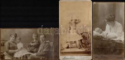 cca 1900 Keményhátú műtermi portréfotók, közte katonai, 12 db, 10,5x6,5 és 20,5x11 cm