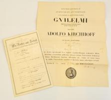 1889 Jogi oklevél és bizonyítvány magyar személy részére. 40x60 cm