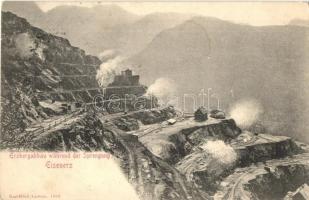 Eisenerz, Erzbergabbau während der Sprengung / mining during the demolition