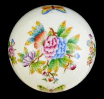 Herendi Viktória mintás porcelán bonbonier, kézzel festett, jelzett, hibátlan, d: 10,5 cm, m: 7 cm