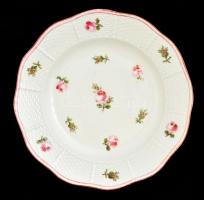 Óherendi rózsamintás porcelán tányér, jelzett, kézzel festett, kopásnyomokkal, d: 20 cm