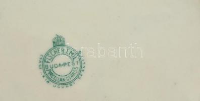 Fischer Emil rózsamintás porcelán tányér, jelzett, kézzel festett, kopásnyomokkal, d: 20 cm