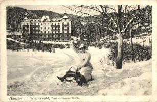 Feichtenbach, Sanatoriumm Wienerwald / Winter sport, sledding lady (EK)