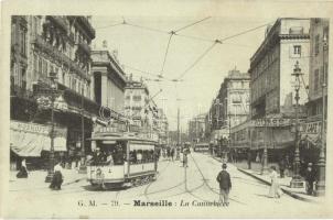 Marseille, La Cannebiere, Moskoff / street view with shops and tram