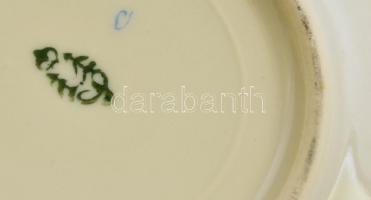 Katicás porcelán tálka, jelzett, kézzel aranyozott, kopásnyomokkal, d: 13,5 cm