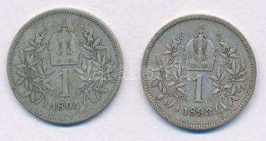 Ausztria 1893-1894. 1K Ag "Ferenc József" (2xklf) T:2-,3
Austria 1893-1894. 1 Corona Ag &...