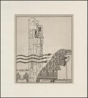 Kozma Lajos (1884-1948): Kísértés. Cinkográfia, papír, jelzett a cinkográfián, paszpartuban, 19,5×16,5 cm