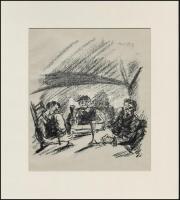 Márffy Ödön (1878-1959): Asztaltársaság. Litográfia, papír, utólag jelzett, paszpartuban, 21×17,5 cm
