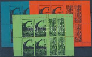 1911 Nemzetközi Vas- és Gépipari kiállítás levélzáró kisív, 3 klf színben (a zöld kisív alsó ívszéle hiányzik)