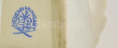 Herendi Viktória mintás leveles tálka, kézzel festett, jelzett, apró kopásnyomokkal, 15,5×8×4 cm