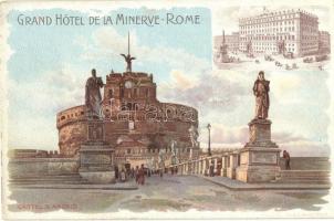 Rome, Roma; Grand Hotel de la Minerve. Castel S. Angelo / hotel advertisement, litho