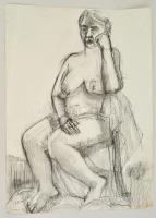 Hincz jelzéssel: Ülő női akt. Szén, papír, 70×50 cm
