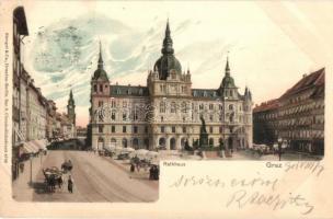 Graz, Rathhaus / town hall, market, litho