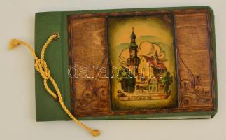 Sopron festett és faragott fatáblás borítású üres album 21x12 cm