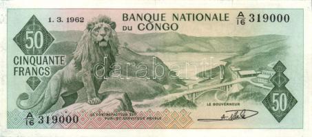 Kongó 1962. 50Fr T:II Csak egyszer hajtva!