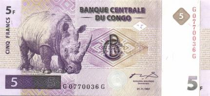 Kongó 1997. 1c, 5c, 10c, 20c, 50c, 1F, 5F T:I