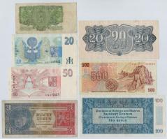 7db-os vegyes bankjegy tétel, benne Német Harmadik Birodalom / Cseh-Morva Protektorátus, Csehszlovák...