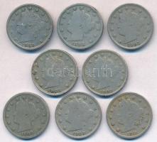 Amerikai Egyesült Államok 1886-1909. 5c Cu-Ni Liberty Nickel (8x) T:2-,3 ph., karc USA 1886-1909.. 5 Cents Cu-Ni Liberty Nickel (8x) C:VF,F edge error, scratch