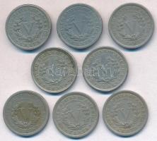 Amerikai Egyesült Államok 1886-1909. 5c Cu-Ni "Liberty Nickel" (8x) T:2-,3 ph., karc
USA ...