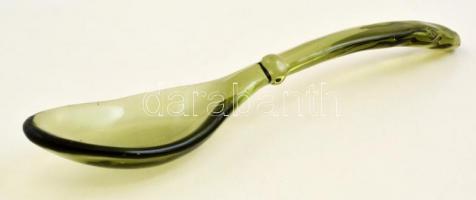 Zöld üveg kanál, hibátlan, h: 21,5 cm
