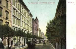 Rome, Roma; Via Nazionale con lHotel Quirinale / street view with hotel and tram